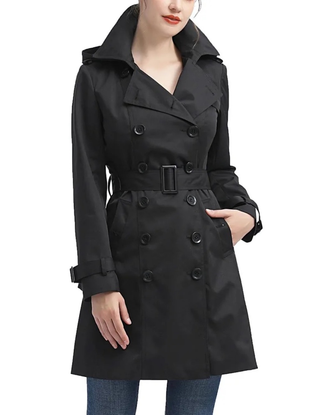 Kimi and Kai Black Double-Breasted Trench Coat MISSING BELT